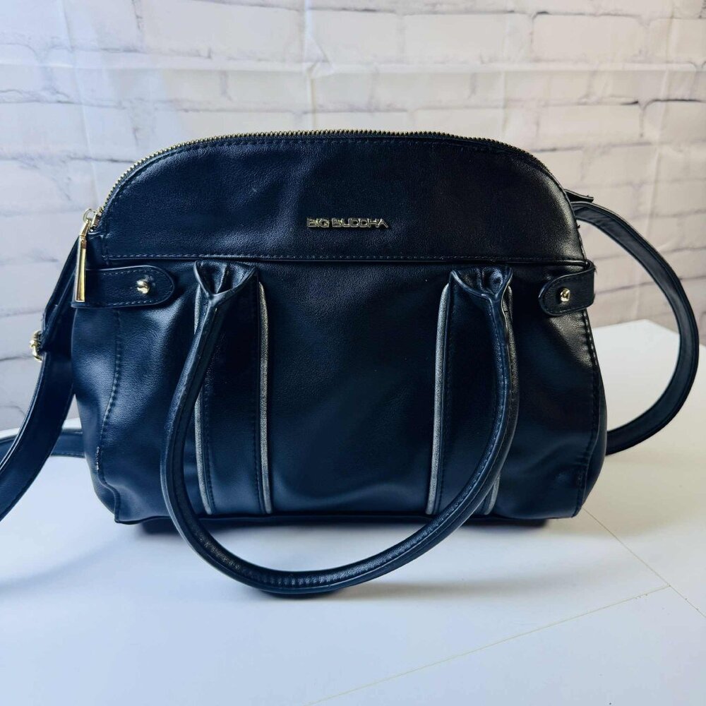 Big Buddha Black Vegan Leather Gold Tone Hardware Oversized Shoulder Hand Bag